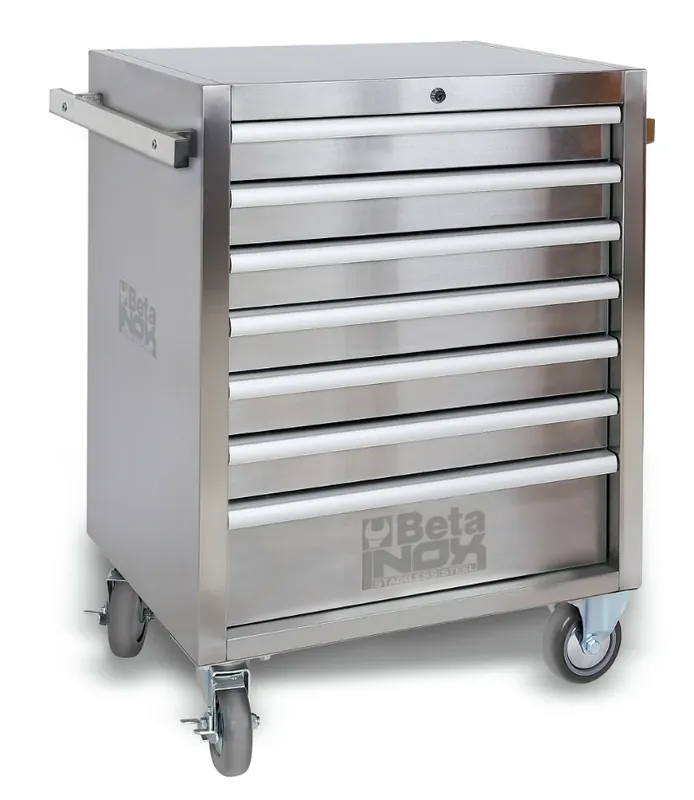 Expressversand Cassettiera mobile con sette cassetti in acciaio inossidabile con ruote antitraccia Beta C04TSS-7