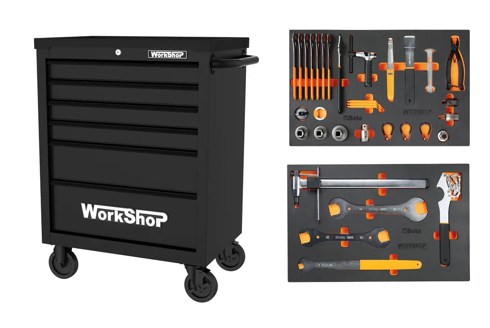 Carrello 6 cassetti Workshopitaly Total Black SPORT LINE + set 33 utensili BIKE Beta Expressversand