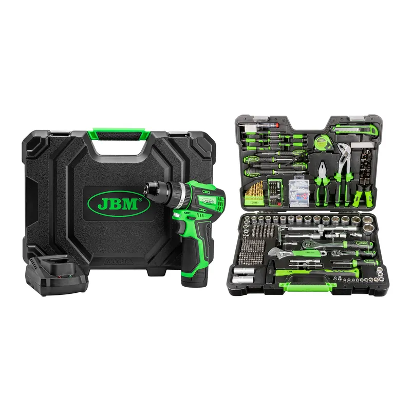 Neue Kollektion TRAPANO A PERCUSSIONE 12V BRUSHLESS CON CUSTODIA 60058C + 53212 SET DI UTENSILI DA 302 PEZZI JBM SERIE585