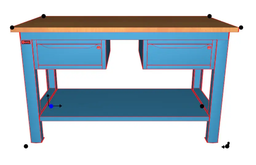 Ausverkauf WORKSHOP WORKBENCH WOODEN TOP 1500 X 750 X 880 H - 2 CABINETS 1 DRAWER - FAMI - BLUE