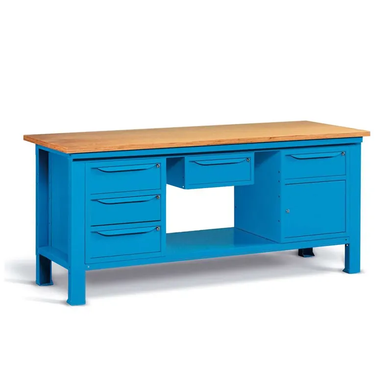 Bestpreis WORKSHOP WORKBENCH WOODEN TOP 2000 X 750 X 880 H - WARDROBE 3 DRAWERS + WARDROBE 1 DRAWER 1 DOOR + WARDROBE 1 DRAWER- FAMI - BLUE
