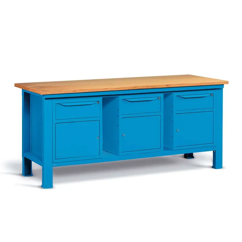 WORKSHOP WORKBENCH WOODEN TOP 2000 X 750 X 880 H - 3 CABINETS 1 DRAWER 1 DOOR - FAMI - BLUE Direktkauf