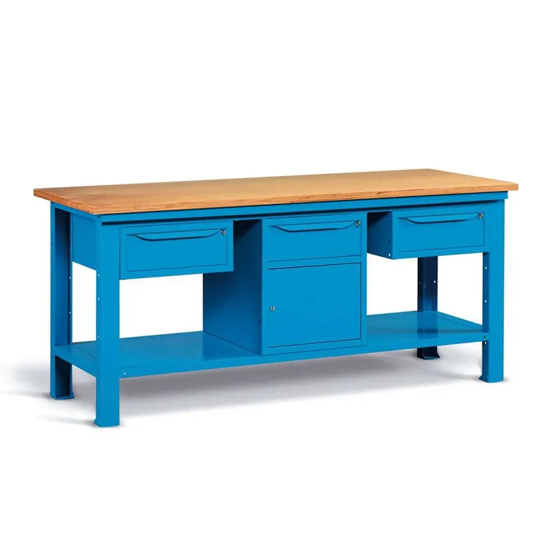 WORKSHOP WORKBENCH WOODEN TOP 2000 X 750 X 880 H - 2 CABINETS 1 DRAWER + 1 WARDROBE 1 DRAWER AND 1 DOOR - FAMI - BLUE Knallerangebot
