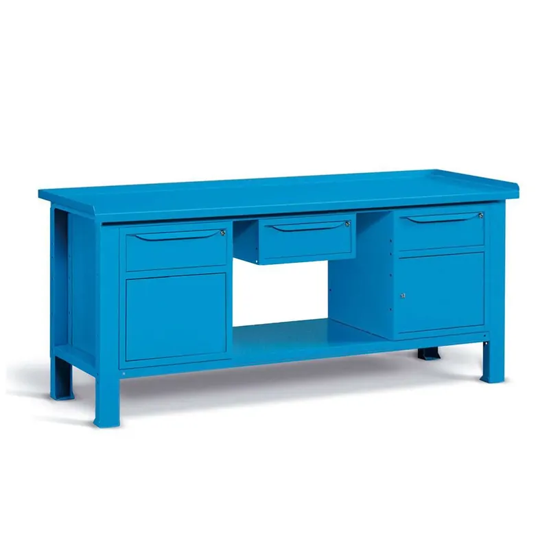 WORKSHOP WORKBENCH STEEL TOP 2007 x 705 x 855 H - 2 CABINETS 1 DRAWER 1 DOOR + 1 CABINET 1 DRAWER - FAMI - BLUE Nur Heute