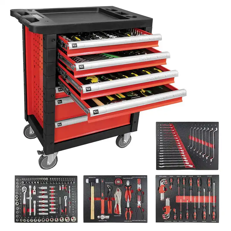 Neue Ware Red tool cart with 7 drawers complete with 172 tools - Fermec FM53686