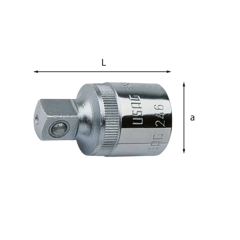 Echt Reducer coupling, male 3/8 and female 1/2 square coupling L37mm - Usag 246 1/2