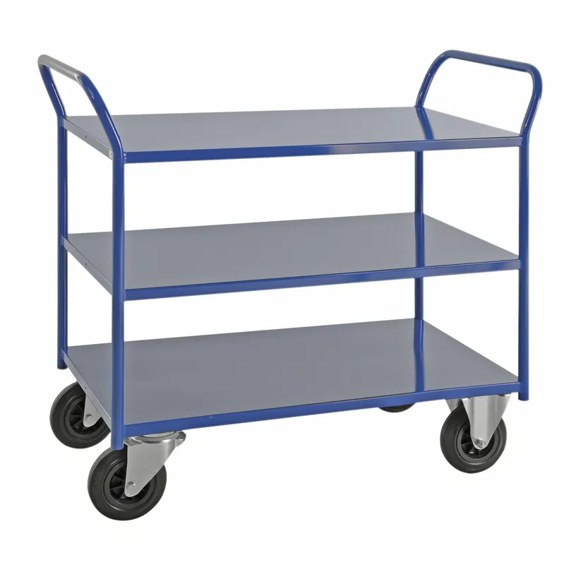 Shelf trolley 3 levels, fully welded Blue with brake - KM4169-BB Kongamek Nur Für Kurze Zeit