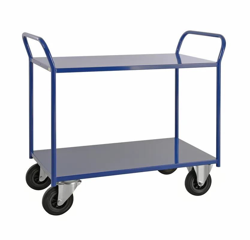 Sale Shelf trolley 2 levels, fully welded Blue brake - KM4126-BB Kongamek