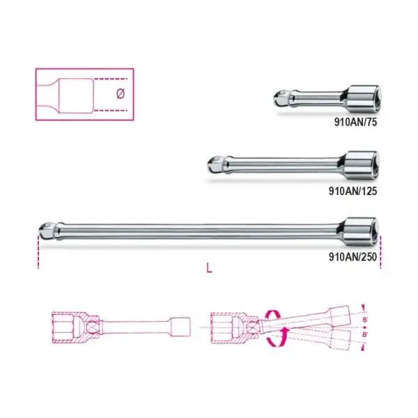 Nur Für Kurze Zeit Extension with square male and female 3/8" angled connections L.250mm - Beta