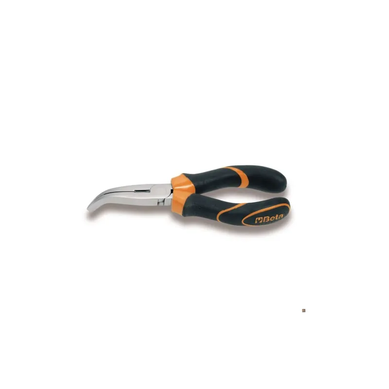 Extra long bent flat knurled nose pliers, bi-material handles - Beta Highlight