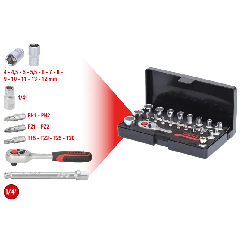 1/4" Steckschlüssel-Satz, 23-tlg Geprüft
