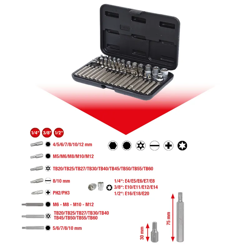 1/4"+3/8"+1/2" Torx-Steckschlüssel- und Bit-Satz, 57-tlg Preisknaller