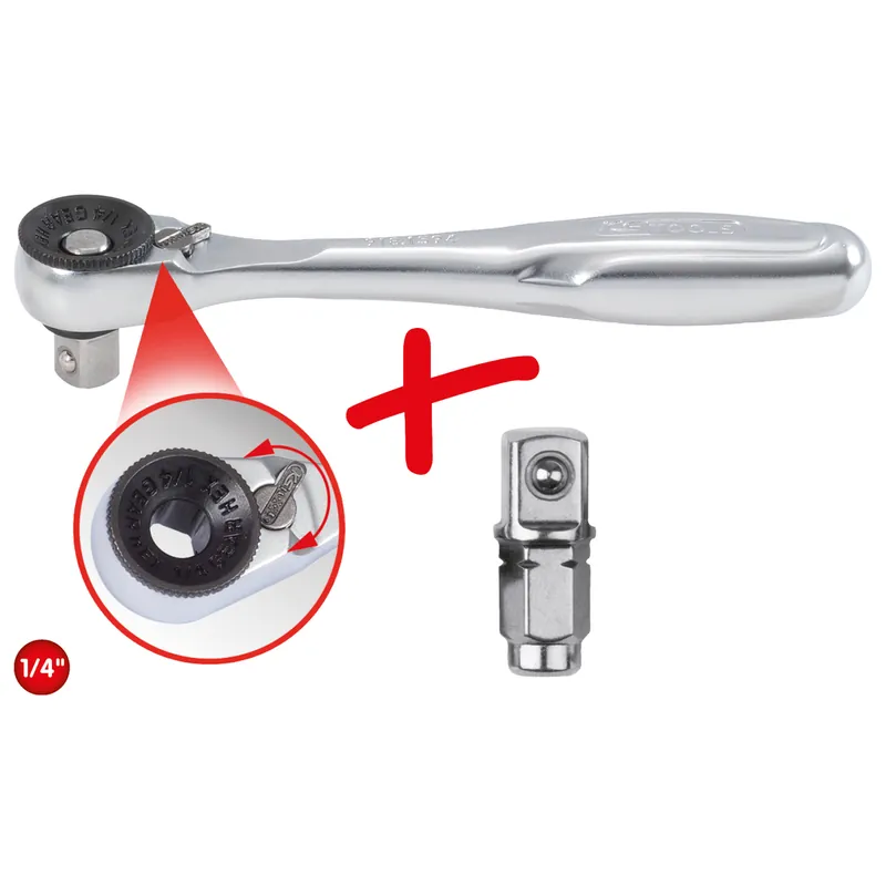 1/4" Bit-Umschaltknarre mit Steckadapter für Stecknüsse Sofort Bestellen