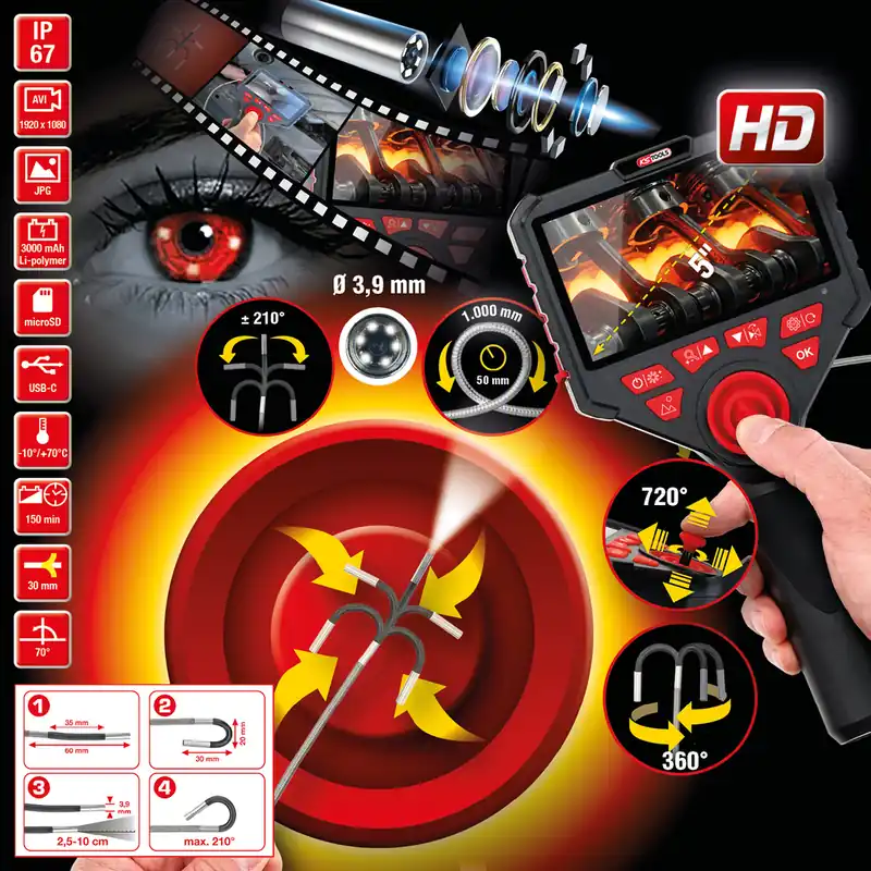 HD-Videoskop-Satz mit Ø 3,9 mm 720° und 0° HD Frontkamera-Sonde, flexible PVC Hülle Heißes Angebot
